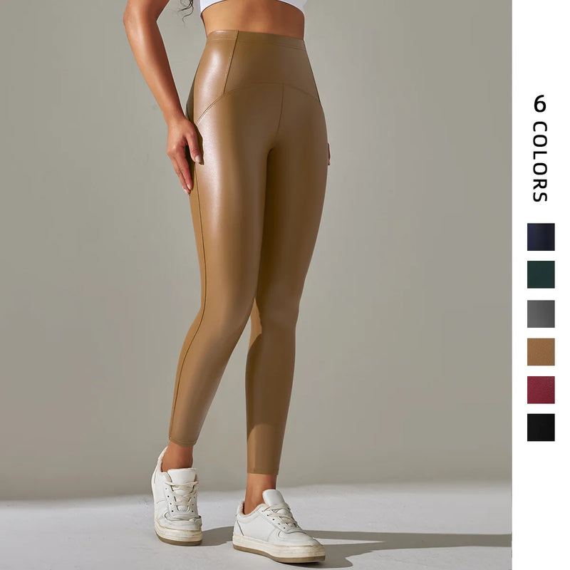 Calça Legging de couro, cintura alta e forrada com um fino veludo